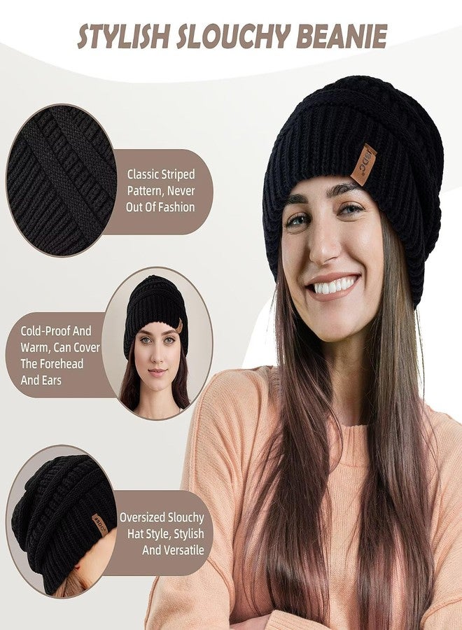 MSDC 3 Pack Satin Lined Beanie for Women, Warm Slouchy Winter Hats with Silk Lined, Fashionable Oversized Cable Knit Hat Skull Cap-01 - Image 5